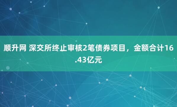 顺升网 深交所终止审核2笔债券项目，金额合计16.43亿元